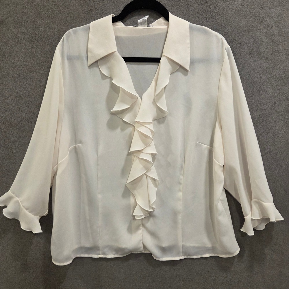 Judith Hart Ruffle Pearl Button Blouse Women's Size 16W Coquette Romantic Y2K